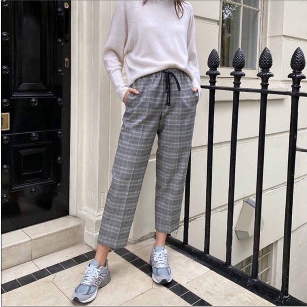 Aritzia Gray Plaid Drawstring Track Pants